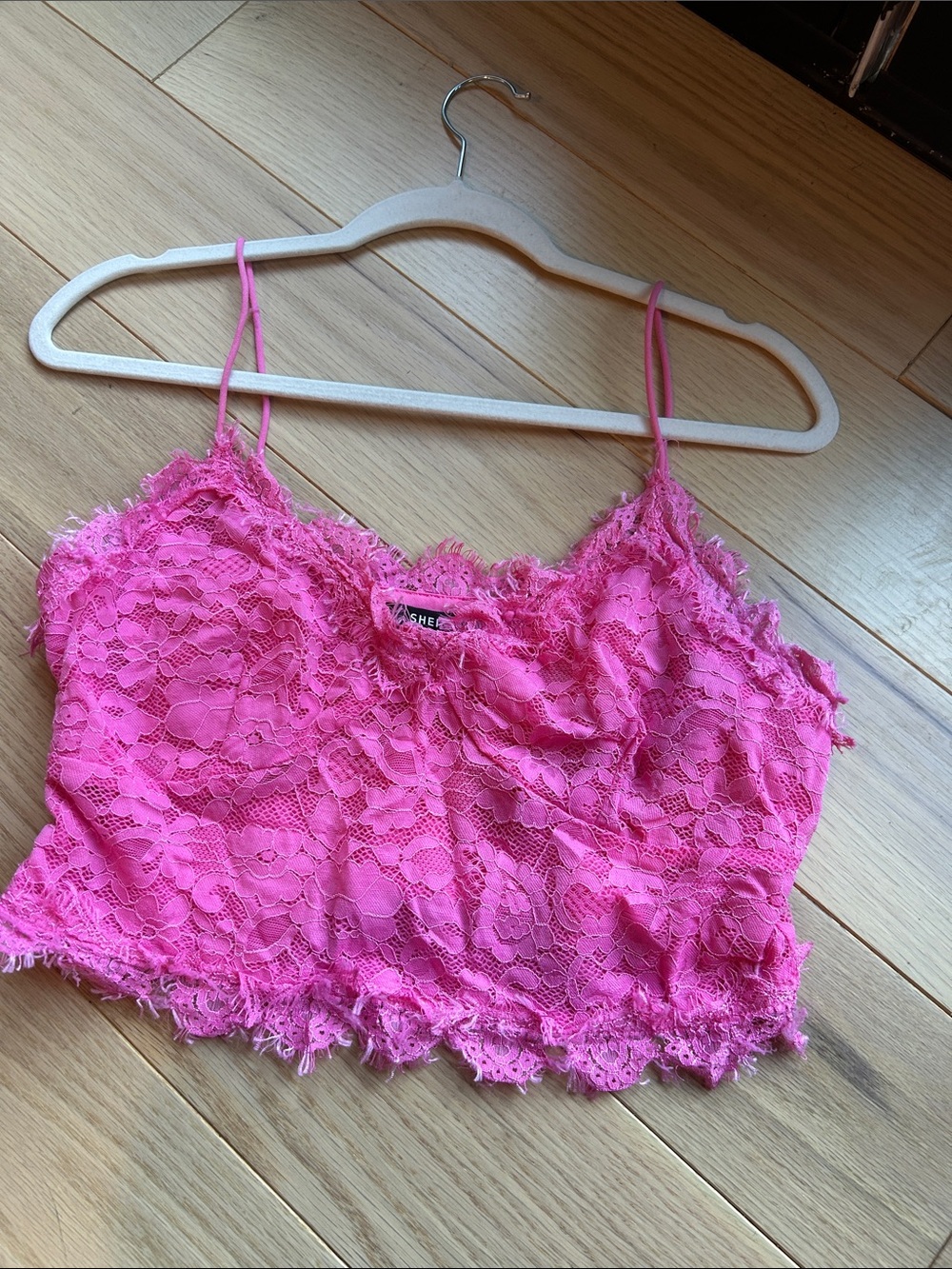 SHEIN Hot Pink Lace Camisole Crop Top